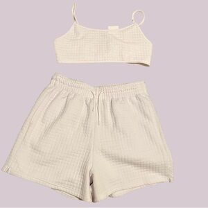 Women's White Textured Lounge  Set